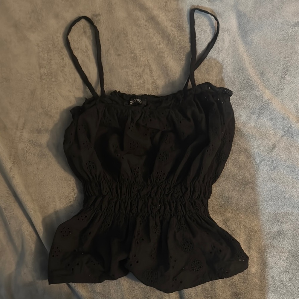 Black Smocked Sleeveless Camisole